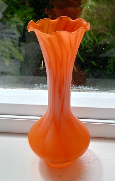 Bright Orange Mottled with White RETRO Vase Scalloped Top Carousel 1