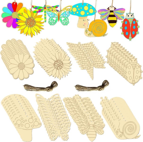 80pcs Unfinished Wood Cutouts 8 Styles Wooden Paint Crafts Creativity Developm Carousel 1