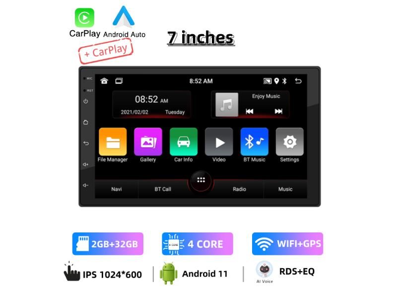 Car Stereo Android11 10.1"/9"/7 " Car Radio In-dash Touch Screen GPS Navigation Carousel 1