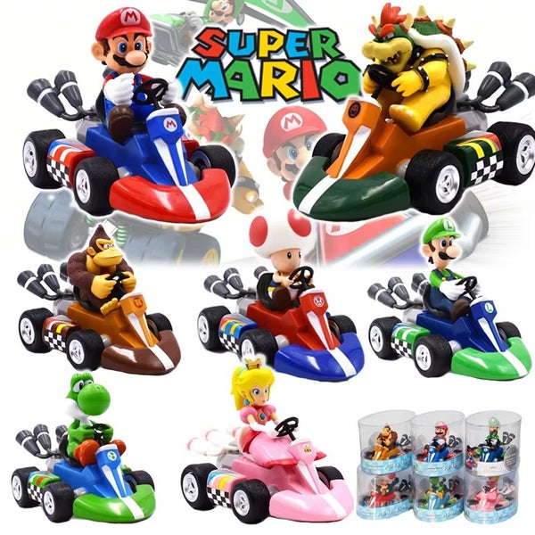 12CM Super Mario Action Figure Toys Pull Back Car Anime Game Doll Gifts for Kids Carousel 2