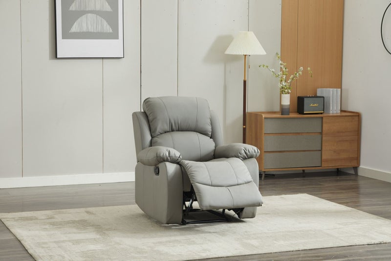 SX Deluxe PU Leather 1 Seater Light Grey Recliner Carousel 1