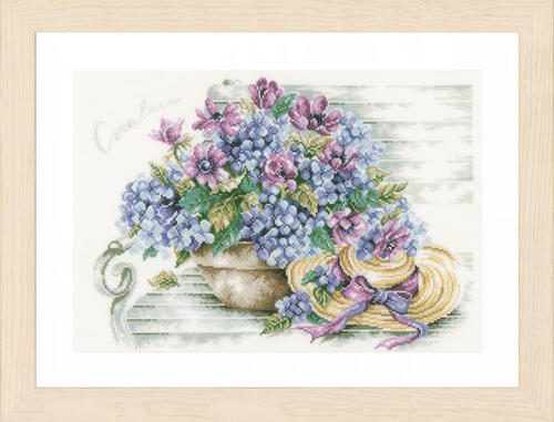 Lanarte Cross Stitch Kit - Hydrangea on a bench Carousel 1
