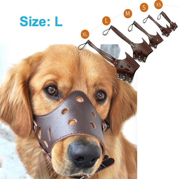 Dog Muzzle Dog Mask dog mouth cover Adjustable Breathable PU Leather Size L Carousel 1