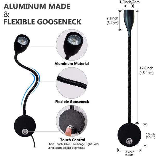 Flexible gooseneck LED bedside reading light Carousel 3