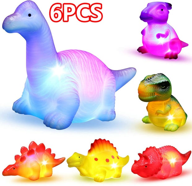 6 Packs Light-Up Floating Dinosaur Bath Toys Set Bathtub Shower Pool Bath Toys Carousel 1