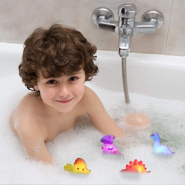 6 Packs Light-Up Floating Dinosaur Bath Toys Set Bathtub Shower Pool Bath Toys Carousel 6