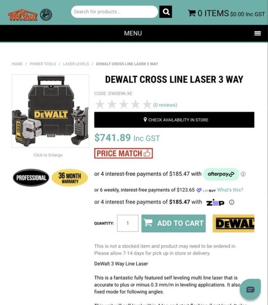 RRP$741—DEWALT 3 x 360 Cross Line Laser Red DW089—good working order! Carousel 2
