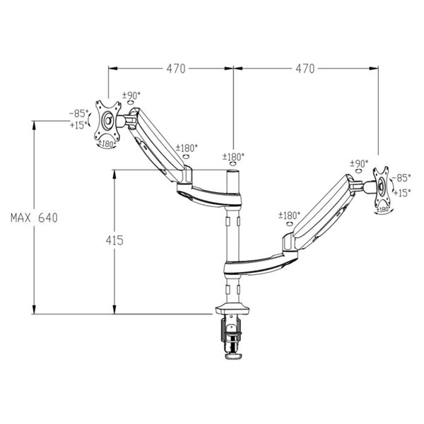 Loctek Pro Mount, 10"-30" Dual Gas Spring Monitor Stand - VESA 75 &100mm - Max Carousel 2