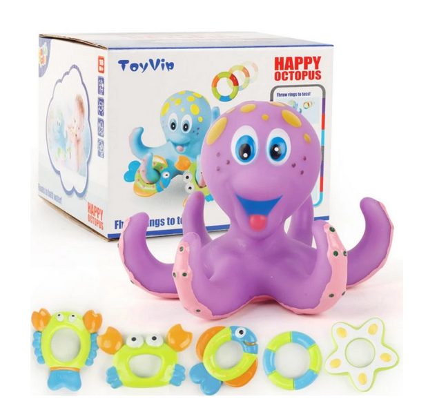 Bath Toys Baby Octopus Kids Infant Toddlers 5 Rings Learn cast Circle Toys Carousel 2