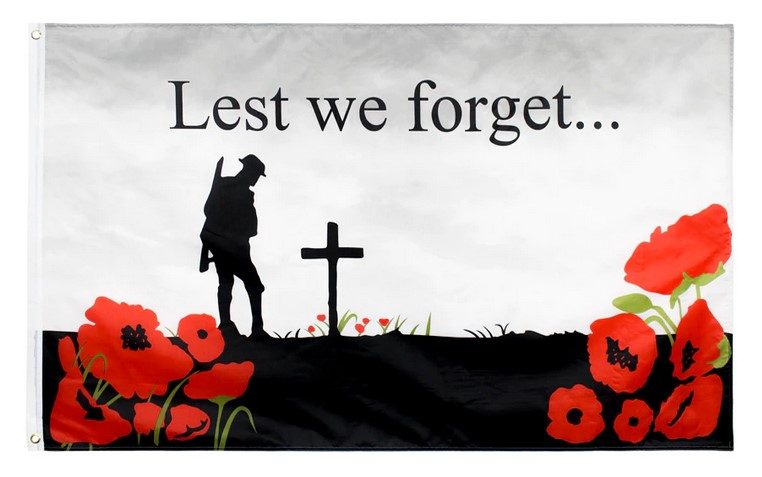 ANZAC lest we forget flag poppy cloudy NEW 5ft x 3ft 150cm x 90cm Carousel 1
