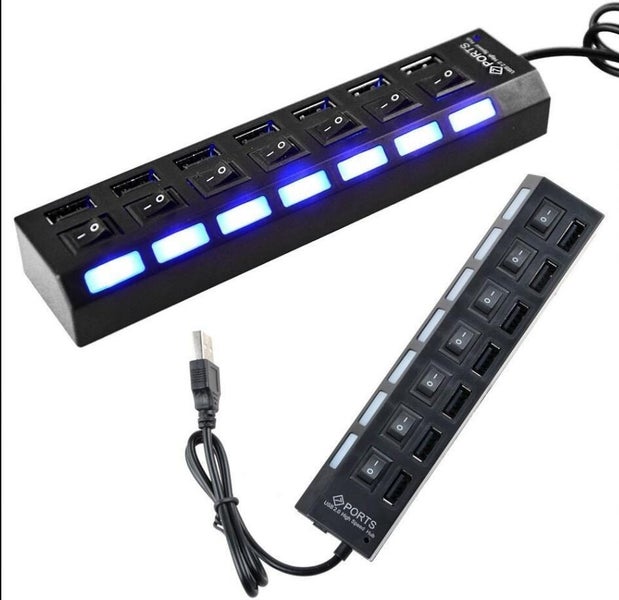 7 Port USB 2.0 Hub with On/Off Switches For Laptop PC with BLUE LED Carousel 1