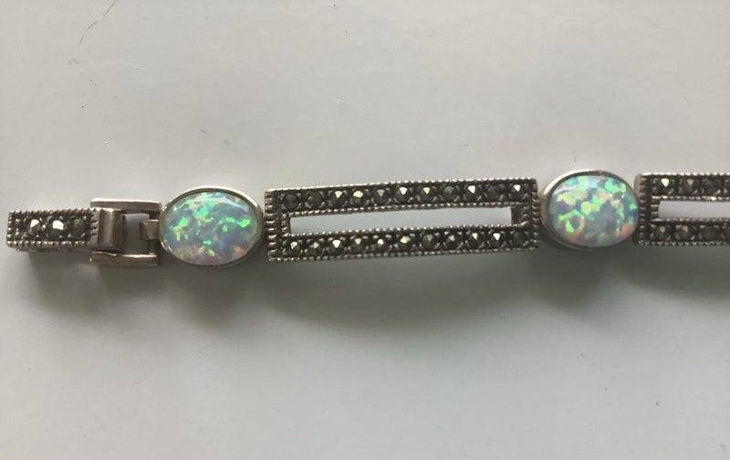 OPAL AND MARCASITE STERLING SILVER BRACELET Carousel 1