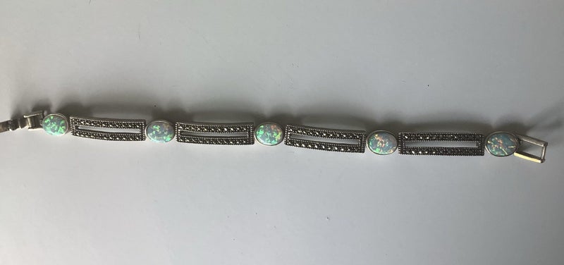 OPAL AND MARCASITE STERLING SILVER BRACELET Carousel 2