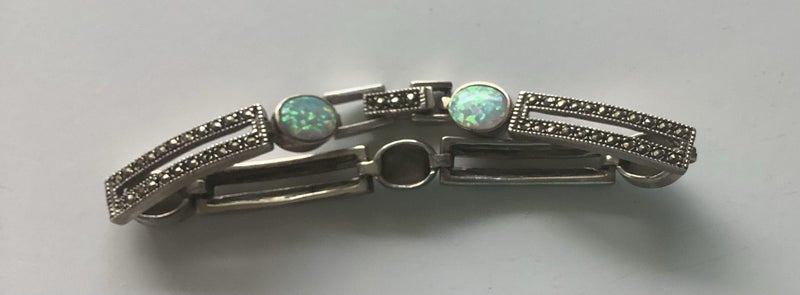 OPAL AND MARCASITE STERLING SILVER BRACELET Carousel 8