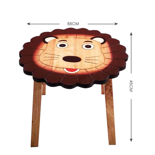 Kids Wooden Table + 2 Stool Set Lion Design MANGO TREES Timber Children Furnitur Carousel 2