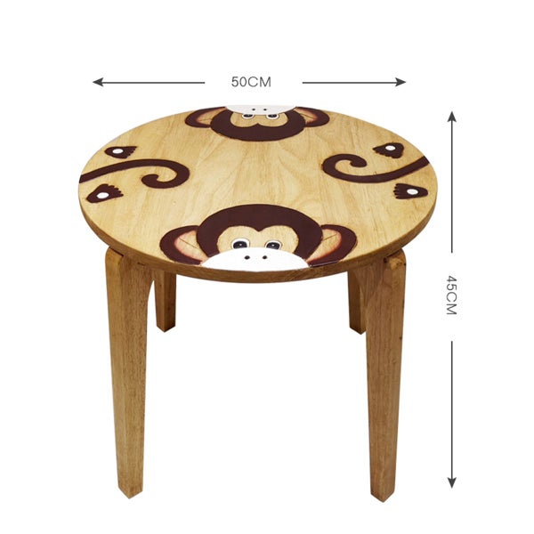 Kids Wooden Table + 2 Chairs Set Monkey Design Carved Timber Children Furniture Carousel 2