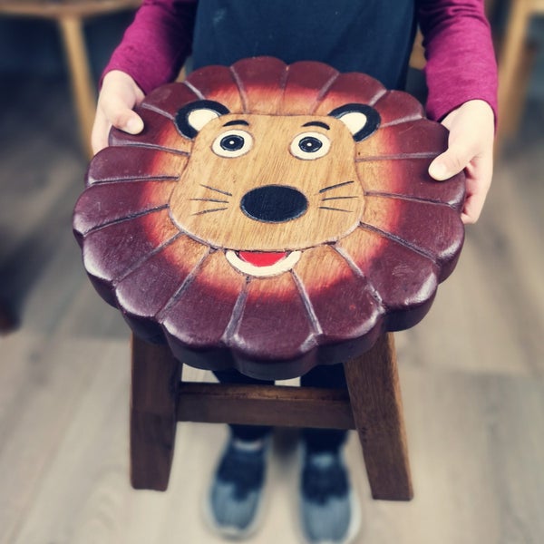 Kids Wooden Stool Lion MANGO TREES Children Chair Toldder Step Stool Carousel 2