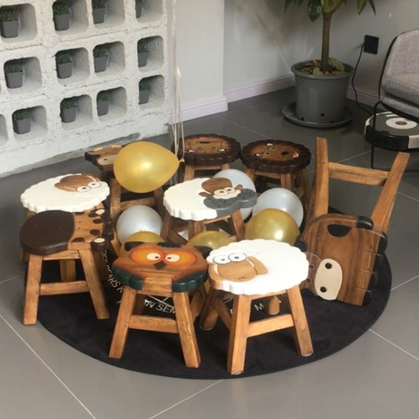 Kids Wooden Stool Owl MANGO TREES Children Chair Toldder Step Stool Carousel 8