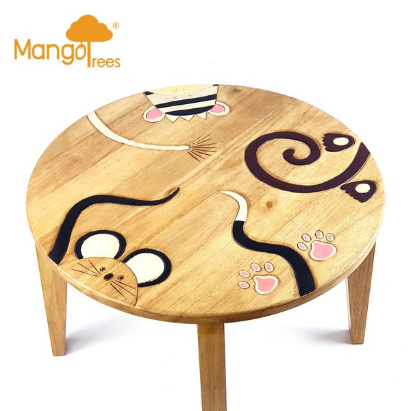 Solid Wood Kids Table Toddler Study Dining MANGO TREES Round Children Desk Carousel 1