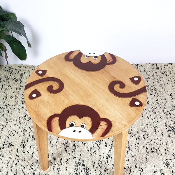 Wood Kids Table Todler Study Play Desk Cartoon Monkey Children Furniture Carousel 1