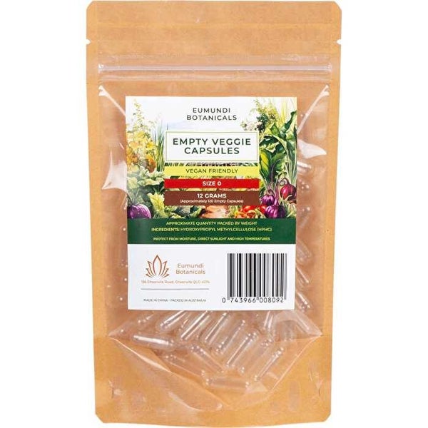 Eumundi Botanicals Empty Veggie Capsules Size 0 120 Caps Carousel 1