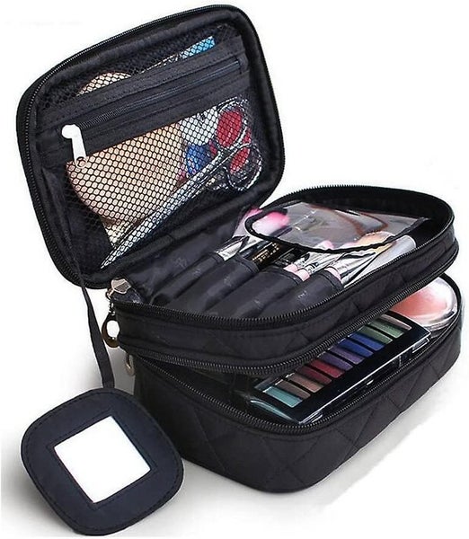 Makeup Bag, Cosmetic Bag Pouch 20 * 12 * 8 Cm Double Layer With Mirror For Women Carousel 1