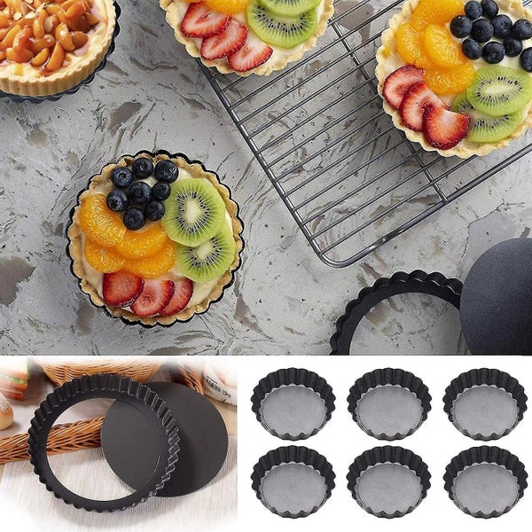 Tart Tins 6 Packs Tart Pans 4 Inch Removable Bottom Quiche Pans Non-stick Round Carousel 2