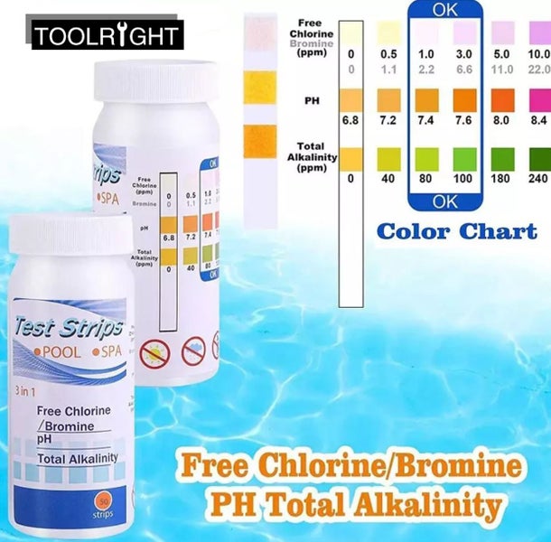 50PCS 3 In 1 Swimming Pool Spa Hot Tubs Chemistry PH Value Water Test Strip Kit Carousel 1
