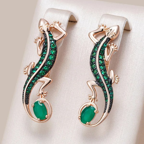 Kinel Hot Green Natural Zircon Lizard Drop Earrings Carousel 1