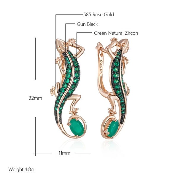 Kinel Hot Green Natural Zircon Lizard Drop Earrings Carousel 2