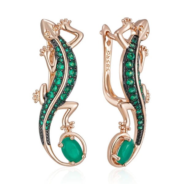 Kinel Hot Green Natural Zircon Lizard Drop Earrings Carousel 6