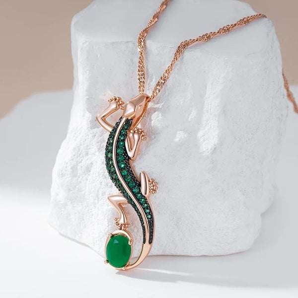 Kinel Hot Green Natural Zircon Lizard Pendant Necklace Carousel 1