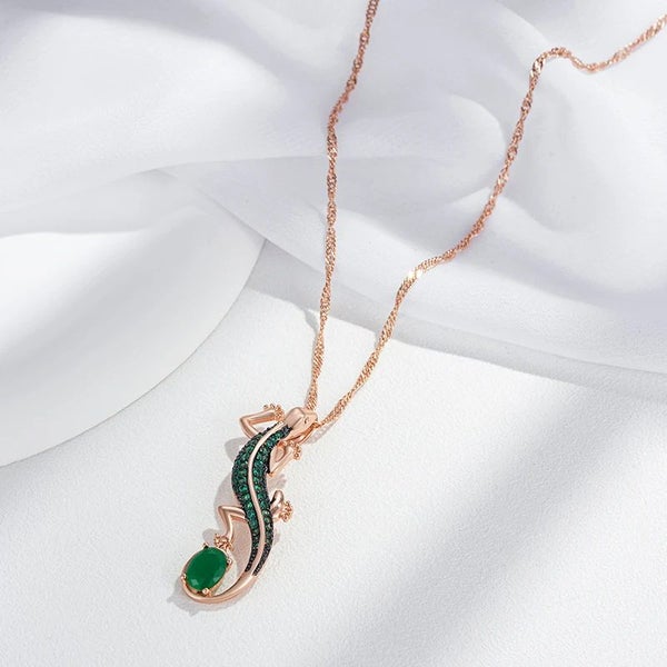 Kinel Hot Green Natural Zircon Lizard Pendant Necklace Carousel 5