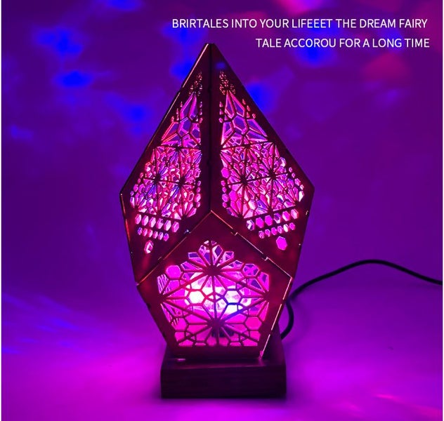 NEW Wooden USB LED Ambient Light Bohemian Style Starburst Projection Lamp Carousel 6