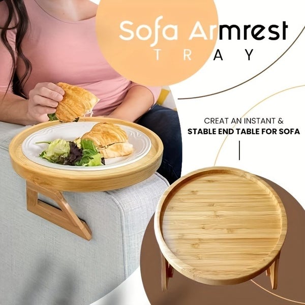 NEW Home Foldable Sofa Armrest Tray Wooden Disc Tray Sofa Armrest Carousel 1