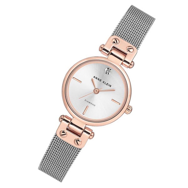 Anne Klein Dress Silver and Rose Gold Mesh Silver White Dial Women's Watch - ... Carousel 2