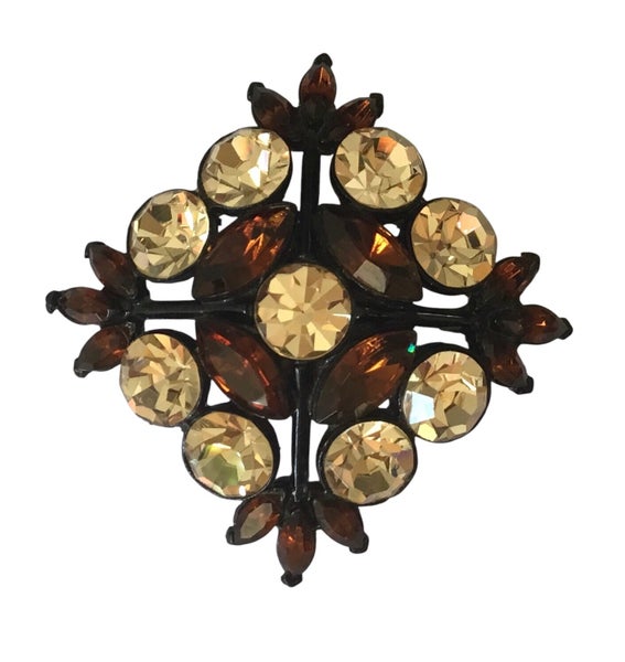 Retro ~ CHAMPAGNE & BROWN ~ Rhinestone Brooch Carousel 1