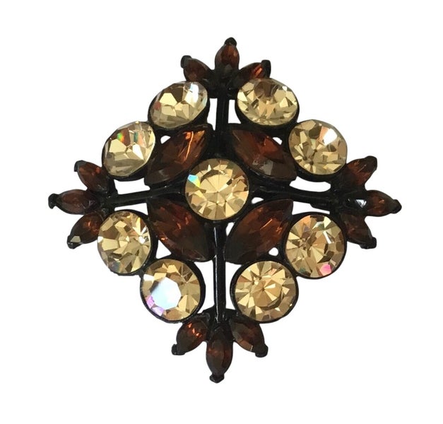 Retro ~ CHAMPAGNE & BROWN ~ Rhinestone Brooch Carousel 2