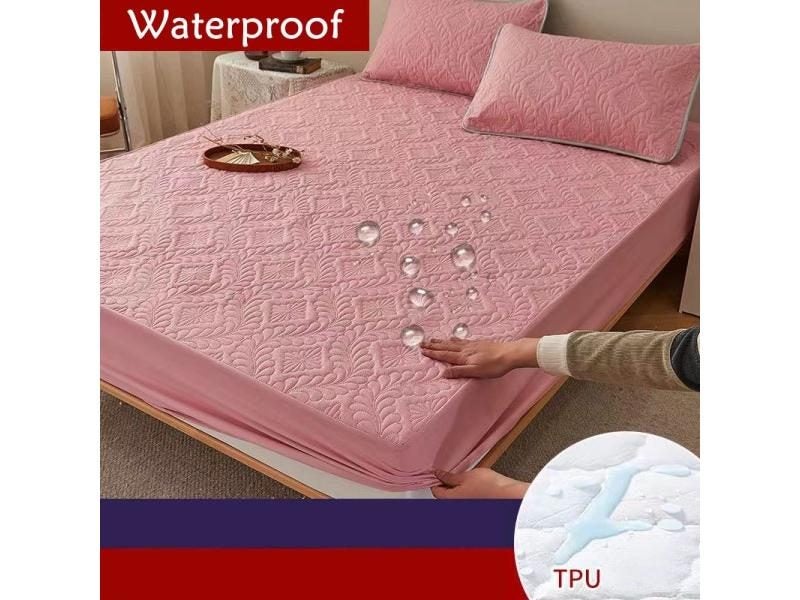 Quilted Waterproof Fitted Sheet With Elastic Queen King Size Mattress Protector Carousel 1