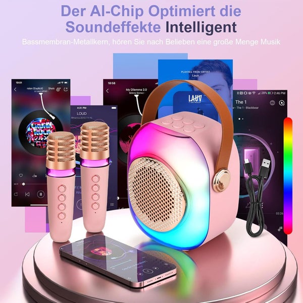 Mini Karaoke Machine with 2 Microphones Karaoke Gifts for Boys Girls Pink Carousel 1