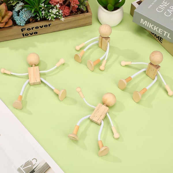 4 Pcs Diy Unfinished Dolls Shapeable Wooden Robot Toys Educational Toys Paintin Carousel 3