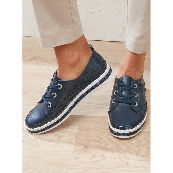 Laser Cut Leather Trainers - Size 10 - Blue Carousel 2