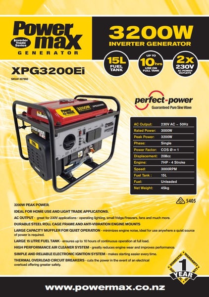 Powermax Inverter Generator 3200W/4kVA - Ex Display Carousel 4