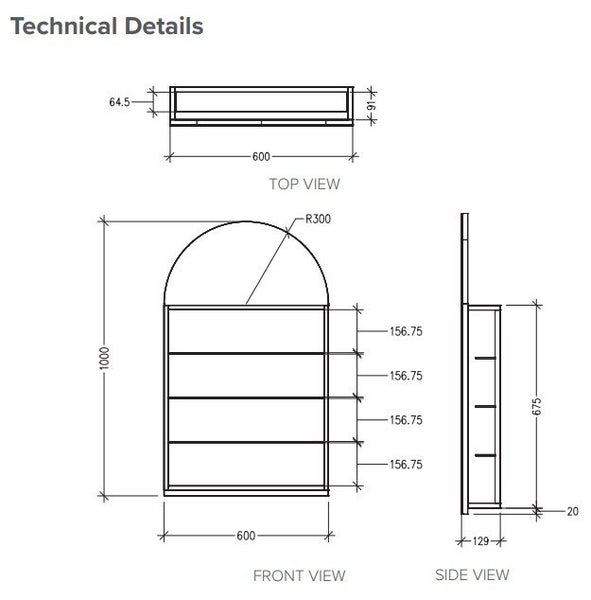 Figura 600 Arch Mirror Cabinet Right Hand Hinge in Char Blue Carousel 6