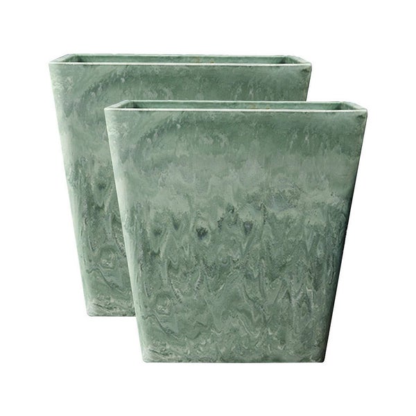 SOGA 2X 27cm Green Grey Square Resin Plant Flower Pot in Cement Pattern Plant... Carousel 1