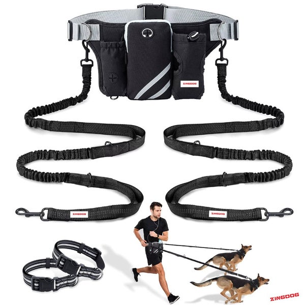 ZINGDOG Hands-Free Dual Dog Leash with Waist Pouch for Running, Walking & Hiking Carousel 1