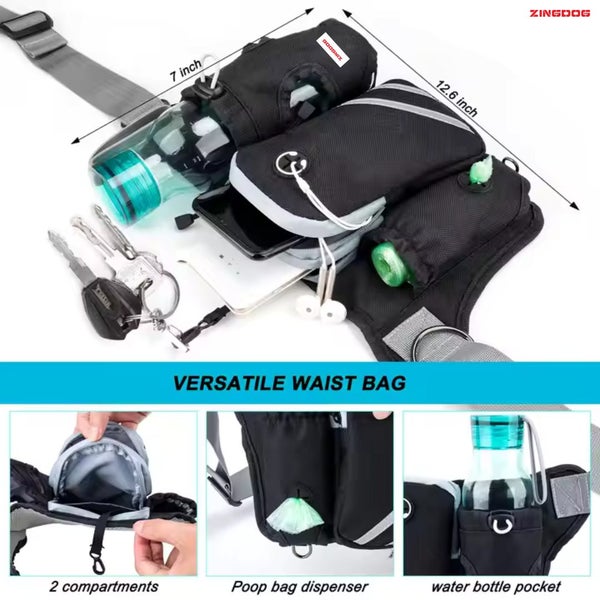 ZINGDOG Hands-Free Dual Dog Leash with Waist Pouch for Running, Walking & Hiking Carousel 2