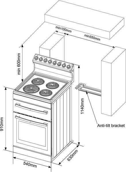 Vogue Freestanding Oven 54cm with Coil Elements Carousel 5