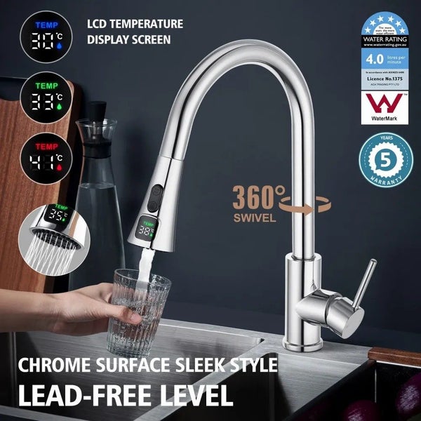 Pull Out LCD Display Kitchen Laundry Sink Mixer Tap Faucet Carousel 1