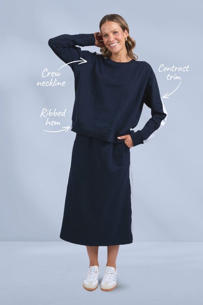 Elm Sloane Fleece Crew with Grey Marle Trim Navy Carousel 2